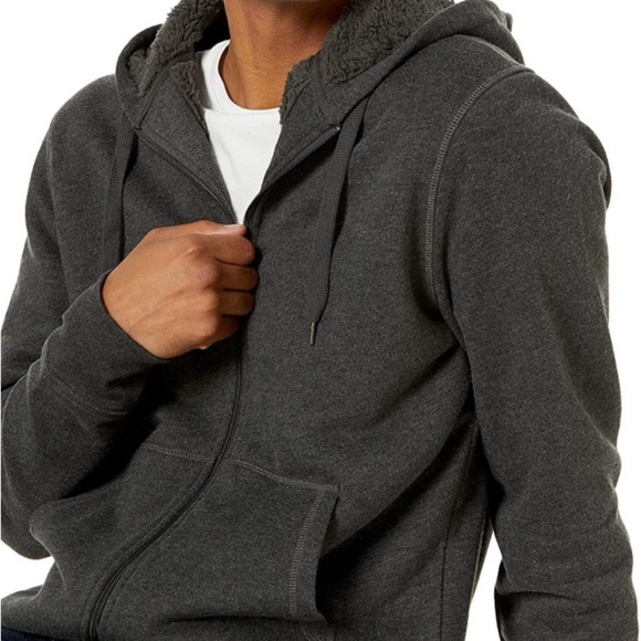 Men’s Amazon essentials sweatshirt jacket hoodie Sherpa lined gray large New - Picture 2 of 9